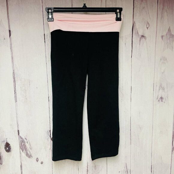 Victorias Secret Love PINK Leggings Womens S Yoga Capri Fold Over Waist Spellout - Picture 3 of 4